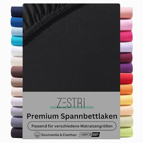 Zestri Premium Spannbettlaken Spannbetttuch | für Matratzenhöhe 25 cm | Stoffgewicht 190g/m² | ÖKO-TEX | 90x200 bis 100x200 cm + 25 cm Steghöhe | Schwarz