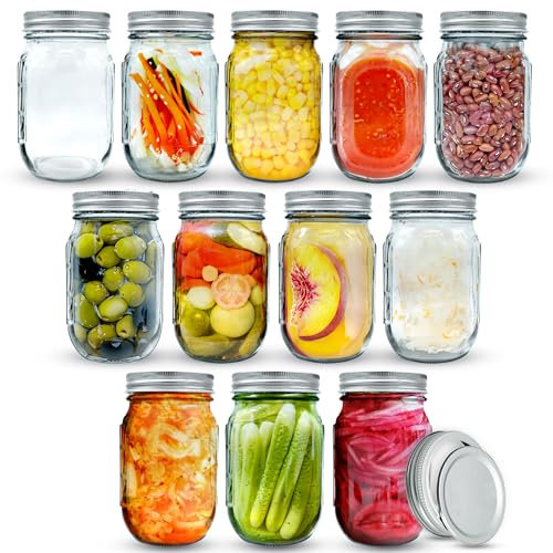 volila Mason Jars with Lids - 12 Pack 490ml Leakproof Glass Jars with Lids for Airtight Seal - Round Mason Jar with Silver 2-Part Lid for Salad, Food Storage, Overnight Oats, Pickling, and Canning