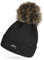 Neverless® Damen Strick-Mütze mit Fellbommel und Innenfutter Fleece Kunstfell Bommelmütze Glitzer-Effekt Umschlag schwarz Unisize