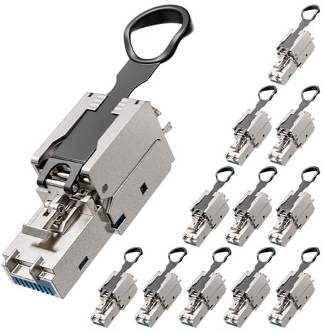 VCELINK Conector RJ45 sin necesidad de herramientas, Reutilizables Fácil Ethernet Enchufes, Cat7 Cat6A blindado RJ45 Modular para 22-26AWG FTP STP SFTP UTP Cable, 10 Gbps 600MHz, 12 unidades