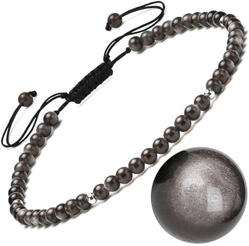 Apocalyptic-K Bijoux Bracelet de cheville pour femme en or 18 carats, 4 mm, tourmaline noire, obsidienne or/argent, bracelet de cheville noir, tourmaline colorée, (argenté obsidienne noire de la