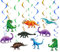 WERNNSAI Dinosaurier Party Wirbel Deko– 21 Stück Dinosaurier Party Dekorationen für Geburtstag Deckendekorationen für Kinder Jungen Thema Partyzubehör Glitzer Dekor Hängende Swirls
