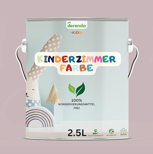 derendo Kinderzimmer Wandfarbe – Umweltfreundlich, Geruchsneutral, Hohe Deckkraft, Schadstofffrei – Farbenfrohe Auswahl pastellfarben Farbe (Steinrot, 2,5 Liters)