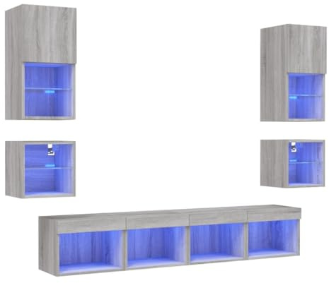 vidaXL 8-TLG. Wohnwand mit LED-Beleuchtung Grau Sonoma Holzwerkstoff