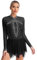 iEFiEL Glitzer Eiskunstlauf Kleid Damen Langarm Kürkleid Strasssteine Rollkunstlaufkleid Leotard Tanzanzug Wettbewerb Tanzkostüm Xb Schwarz S