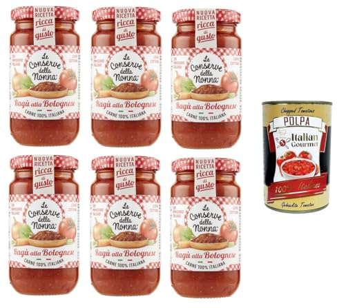 Italian Gourmet Le Italian Gourmet Sugo Ragù alla Bolognese Tomatensauce 6 | Traditionelle Rezeptur, langsam gekocht; condimento ricco per lasagne, Gesamtnettogewicht 1,14 kg + Kostenlos Polpa 400g