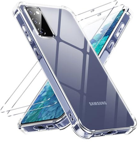 Vauki Trasparente Cover per Samsung Galaxy S20 FE(5G)/S20 Lite/S20 Fan Edition con 2 Pezzi Vetro Temperato, Custodia Ultra Sottile Silicone Morbido TPU con Pellicola Protettiva,Antiurto Cellulare Case