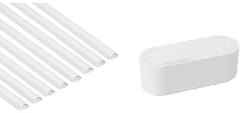 D-Line Mini Cable Trunking 8-Pack, Half Round Cable Cover, Paintable, Self-Adhesive Wire Cover & Cable Tidy Box, Hide & Conceal Extension Blocks, Desk Cable Management Solution, TV Wire Tidy