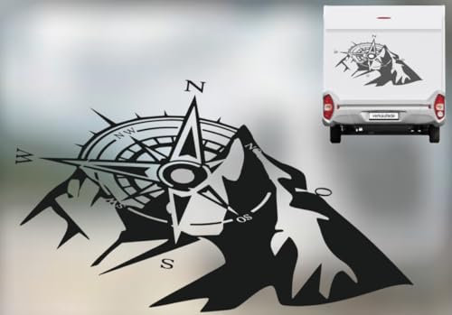 sehr schöner Kompass Aufkleber mit Berge für Wohnmobile Camper in verschiedenen Größen (SM1/6) (Farbauswahl aus Farbtabelle, 100x60cm)