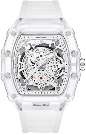 rorios Durchsichtig Tonneau Armbanduhren für Herren Analog Quarz Herrenuhren Mode Silikon Uhr Leuchtend Datum Kalender Uhr für Männer Weiß