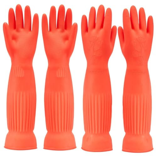 YIOIY Reinigungshandschuhe, wasserdichter und ölbeständiger Gummihandschuh für Küchenreinigung, Kleidung, Reinigung, Haushaltsreinigung, Geschirrspülen, Autowäsche, Haustierpflege (Rot, L)