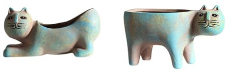 Yumin 2PCS Cute Cat Plant Pot Vase Cartoon Animal Ceramic Flower Pot Simulation Cactus Flower Pot