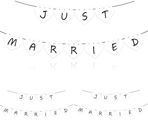 FUIPVGI 3 Pezzi Just Married Bandiere, Decorazioni per Matrimonio, Decorazione Matrimonio, Just Married Striscione Bandierine, Matrimonio Banner Bandierine, per Auto Casa Nuziale Addobbi Fotografia