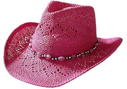 CocMouse Men Women Cowgirl Straw Western Cowboy Hat, Straw Beach Cowboy Hat for Women Shapeable Brim Western Cowgirl Hat (Red, ONE Size)