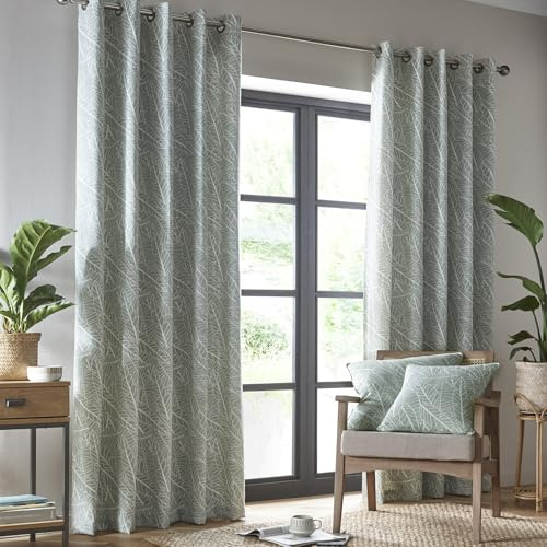 Portfolio Home Madison Botanical Leaves Green 66 Width x 90 Drop (168 x 229cm) Fully Lined Eyelet Curtain Set 2 Panels
