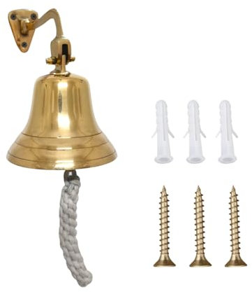 Fenzo Last Order Bell, Traditional Wall Mounted Hanging Door Ship Brass Bell with Durable Rope, Loud Sound, for Sleigh, Playhouse, Boat, Home Bar Pub (5 Inch)