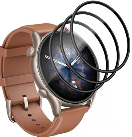 Yieehhow [4 Piezas] Protector Pantalla para Amazfit GTR 3 Pro 46mm Cristal Templado, Anti-Arañazos/HD PMMA Protector Pantalla Compuesto, 3D Curvado Película Protectora para Amazfit GTR 3 Pro 46mm