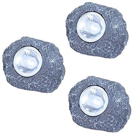 3er Set LED Solar Außenleuchte Stein grau Garten Dekoleuchte Gartenlampe Außendekoration