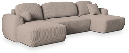 Masseno Ecksofa Savona P mit Schlaffunktion U-Form, Sofa mit Bettkasten, Wohnzimmersofa, Couch, Soffa, Bettsofa, Couchgarnitur- Beige, POSO 02