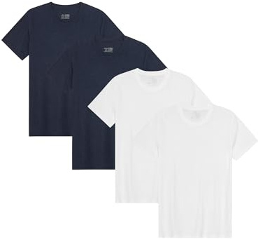 DANISH ENDURANCE Kurzarm Herren T Shirt aus Modal & Bio-Baumwolle, Rundhals-Ausschnitt, 1er, 2er oder 4er Pack Mehrfarbig (2X Weiß, 2X Dunkles Marineblau) XXL