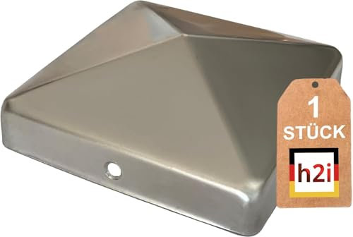 h2i Pfostenkappe | Edelstahl | 161 x 161 mm | 1 Stk. | Eckige Abdeckkappe für Garten Holzpfosten Pfostenträger & Zaunpfosten in Pyramidenform | Wetterschutz für Holz-Balken & Pfosten