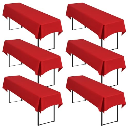 Showgeous 6 Stück Biertisch-Tischdecken für Bierzeltgarnitur, Rot | 250 x 100cm, Blickdichte, waschbare Polyester-Tischdecken für 50 und 70 cm breite Biertische und Bierzeltgarnituren