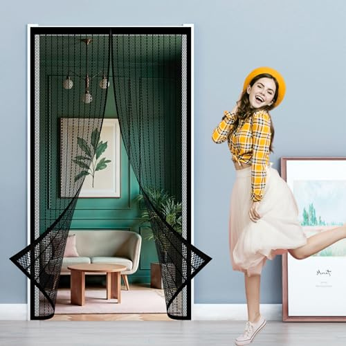 Zanzariera Magnetica 122 x 227 cm Facile da Installarepeper Chiusura Automatica Tenda Zanzariera a Strisce per Balcone Soggiorno, Nero