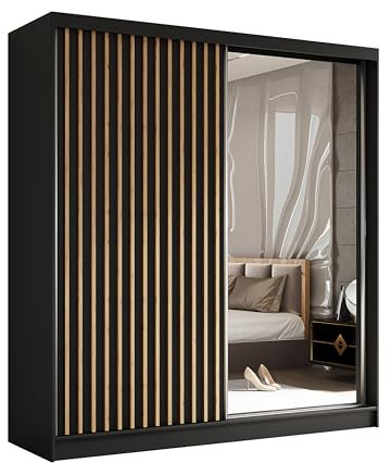 AXLIVING Cabinio Schwebetürenschrank Schwarz Artisan mit Spiegel 200