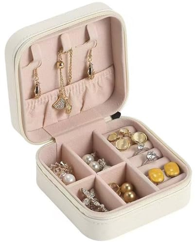 Topershow Schmuckkästchen Klein, Schmuckaufbewahrung Reise, Schmuckschatulle für Mädchen, Jewellery Box Tragbar, Schmuck Reiseetui Organizer für Ohrringe, Ringe,Armbänder, Halsketten (Weiß)