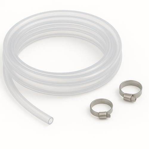 22mm x 25.5mm Clear Flexible PVC Tubing Food Grade Water Air Pipe Hose with 2 Hose Clamps 1 Metre (3.28 Ft)