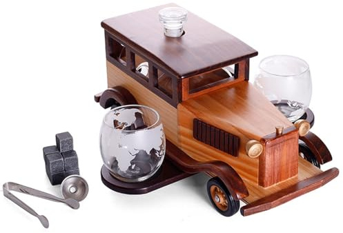 Fcmeavo Classic Car Whisky Decanter Set with Tap – Drinks Dispenser & Whisky Bottle with 2 × 300ml Glasses, Gift for Men Dad Boyfriend, for Scotch Rum Brandy – Barware/Home Bar Accessories