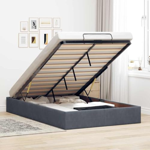 Emmtore Ottoman-Bett ohne Matratze Velvet, Bed Frame with Storage Space, Upholstered Bed, Bed Frame, Dunkelgrau 120x190 cm Samt
