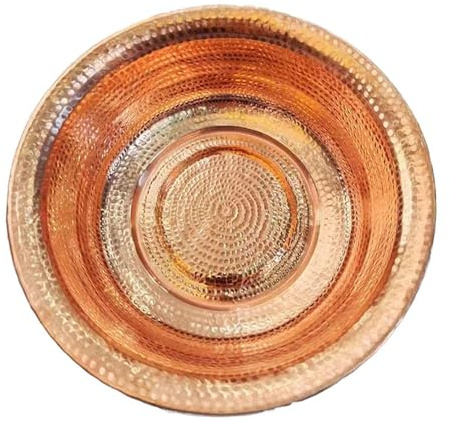 Bacino di Rame Martellato a Mano, Ciotola Portatile Pedicura di Rame, Ciotola al Fuoco Camping Picnic, finitura Oro, per Festa di Matrimonio, Lavaggio Viso(38cm)
