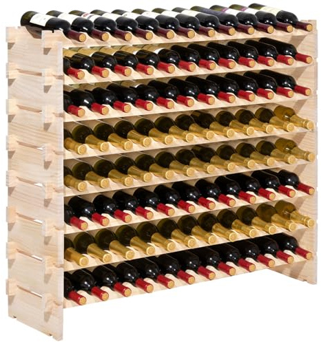 VEVOR Casier à Vin Modulaire Capacité de 96 Bouteilles, Range Bouteilles à 8 Niveaux, Étagère à Vin Autoportant et Stable, en Bois, Rangement Présentation pour Cuisine Garde-Manger Cave et Bar