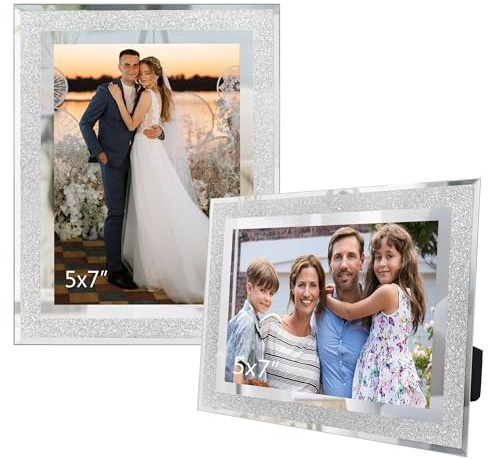 GraduationMall 2er-Set Bilderrahmen 13x18 cm Foto-Rahmen mit Kristall-Glitzer-Optik - Glasschutzhüllen für Hochzeit, Büro & Zuhause, Silber