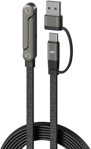 Cavo di ricarica USB C da 240 W laterale con supporto pieghevole da 1,5 m 3 in 1, cavo di ricarica rapida USB + USBC a C con cavo dati ad angolo retto di 90 gradi per laptop, iPad iPhone 17 16 15
