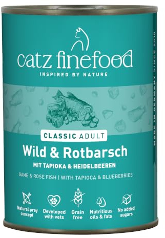 catz finefood N° 21 Wild & Rotbarsch Feinkost Katzenfutter nass, verfeinert mit Kartoffel & Heidelbeere, 6 x 400g Dosen