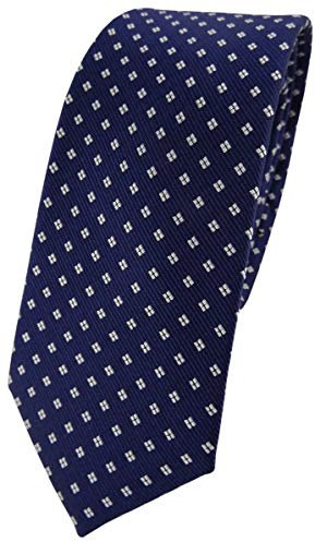 TigerTie - Corbata de seda de diseño estrecho con estampado de lunares, Azul Marino Azul Oscuro Blanco Plata, Krawattengröße: ca. Länge 150 cm, Breite 6 cm