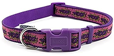 Ancol Woof Dog Collar Pink Comic Book Design Nylon Material Quick Release Buckle Puppy Pet Accessory 45-70cm