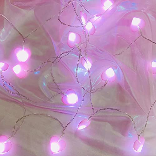 LEDMOMO 3M 20 LED Pink Heart Shape Light Strings Battery Powered Fairy Lights for Patio Christmas Wedding Valentines Day Bedroom Outdoor Indoor Princess Castle Play Tents (Warm White)