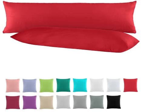 Doppelpack Baumwolle Renforcé Kissenbezug, Kissenbezüge, Kissenhüllen für Seitenschläferkissen 40x145 cm in 13 modernen Farben Rot