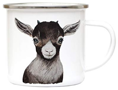 Tasse Emaille Becher oder Thermobecher Kaffeebecher mit Ziege Zicklein Kaffeebecher Geißlein-Motiv Geschenk pb019 - ausgewähltes Produkt: *Emaillebecher*