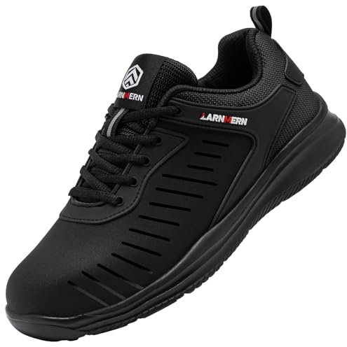 LARNMERN Zapatos de Seguridad para Hombre Mujer Impermeable Punta de Acero Zapatillas de Seguridad Cómodo Ligero Transpirable Calzado de Seguridad(Negro B,44EU)