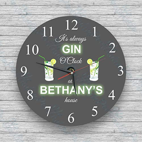 Gin O'clock personalised gift for someone who love GIN- Personalised clock with their name gift for her or him