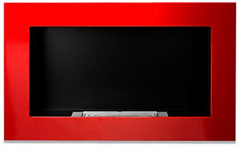 GMT Bioethanol Eco Rauchfreier Kamin, rot, glänzend, 65 x 40 cm, dekorativer Kamin zur Wandmontage oder zum Einbau, modernes Rahmendesign, einfache Montage mit Bio-Flüssigbrennsteinen, Aromaölen