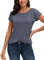 TrendiMax Damen T-Shirt Kurzarm Sommer Shirt mit Allover-Minimal Print Stretch Oberteile Bluse Tops Basic Tee, Blau, L