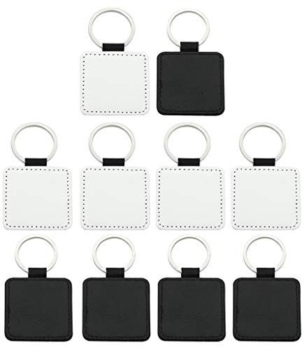 LIJUN 10pcs Cuir Blanc Sublimation Transfert de Chaleur MDF Porte-clés kit Fabrication de Bijoux