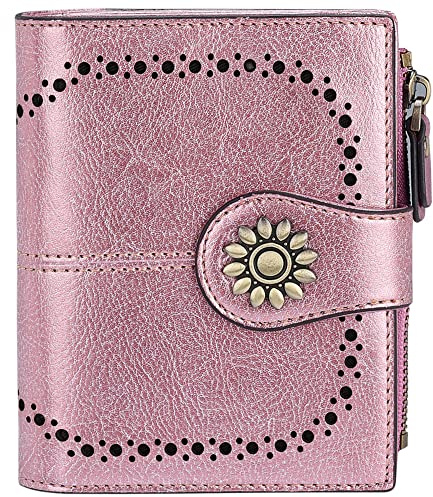 Lavemi Petit portefeuille compact en cuir pour femme avec blocage RFID et poche zippée, rose gold, taille unique