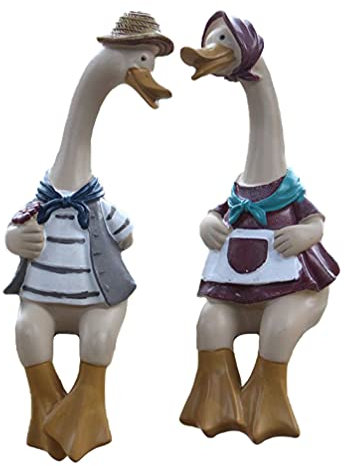 BESPORTBLE 2st Entenornamente Aus Harz Paar Dämmerungsfiguren Enten Figuren Garten Garten-Enten-skulptur Gans Skulptur Ente Gartenverzierung Ente Dekofigur Künstlich Liebhaber Marionette