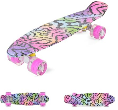 Byox Kinder Skateboard Stars 22 Zoll LED, 85A PU Rollen, ABEC 7, bis 85 kg pink